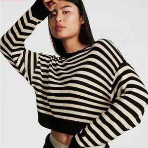 VS Pink Striped Black and Cream Cropped Sweater